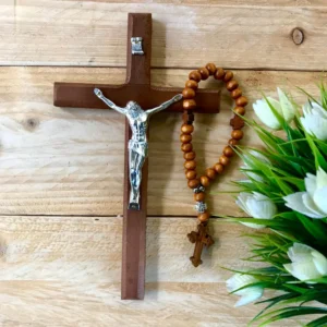 Christian Gift Set with Wooden Cross and Prayer Rope Komboskini with Wooden Beads