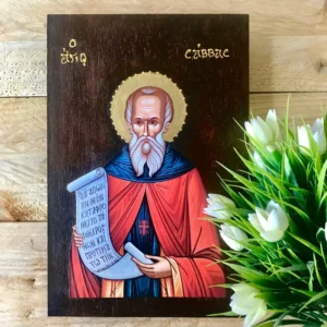 Handmade Icon of Saint Sabbas the Sanctified Authentic Orthodox Christian Art Unique Religious Gift Handcrafted Wooden Icon