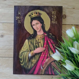 Handmade Orthodox Icon Saint Catherine the Great Martyr Religious Art, Christian Wall Art