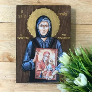 Handmade Saint Sophia of Kleisoura Greek Orthodox Icon, Byzantine Wooden Religious Wall Art, Christian Orthodox Gift, Saint Sophia Icon