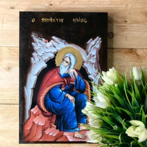 Handmade Wooden Icon of Prophet Elijah Unique Religious Wall Art, Handcrafted Biblical Artwork, Orthodox Christian Wooden Icon for Home