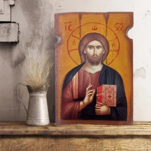 Jesus Christ Blessing Handmade Wooden Orthodox Icon