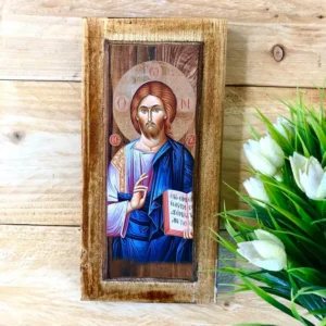 Jesus Christ Blessing Icon on Wood Religious Art – Christian Wall Decor Wooden Jesus Icon Icon of Christ Orthodox Icon Christian Art