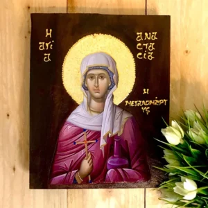 Saint Anastasia the Great Martyr Handmade Greek Orthodox Wooden Icon Orthodox Icon Christian Icon Byzantine Art Wall Religious Icon