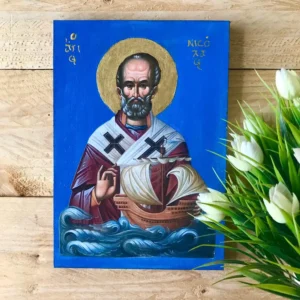 Saint Nicholas Handmade Icon/ Agios Nikolaos/ Greek Orthodox Icon