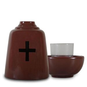 Ceramic Greek Orthodox Vigil Lamp with Cross Set With Wicks