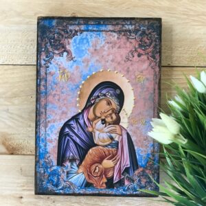 Handmade Icon of the Virgin Mary Glykophilousa on Wood