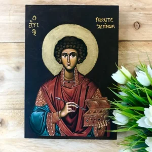 Handmade Wooden Icon of Saint Panteleimon the Great Martyr