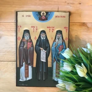 Handmade Icon Saints Paisios, Iakovos, Porphyrios (2)
