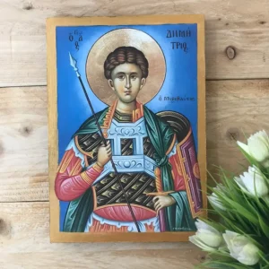 Handmade Saint Demetrius Greek Orthodox Icon – Byzantine Christian Wall Art