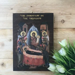 Handmade Wooden Icon – Dormition of Virgin Mary – Orthodox Christian Art