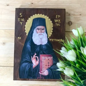 Handmade Greek Orthodox Icon of Saint Ephraim of Katounakia