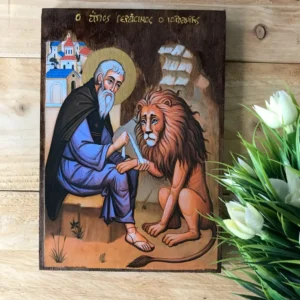 Handmade Wooden Icon of Saint Gerasimus of the Jordan Orthodox Christian Religious Art
