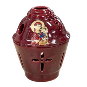 Apostolic Ceramic Vigil Lamp - Glazed Orthodox Kandili - Christian Oil Lamp for Prayer Corner 13x10,5cm Bordo