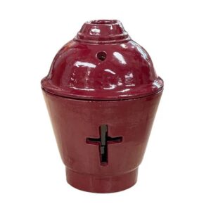 Ceramic Pot-Style Vigil Lamp - Glazed Orthodox Kandili - Traditional Christian Oil Lamp for Home Altar 13x10,5cm  Bordo