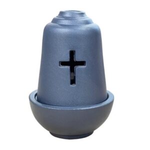 Bell-Shaped Ceramic Vigil Lamp - Glazed Orthodox Kandili - Traditional Greek Christian Oil Lamp 14x16cm Blue