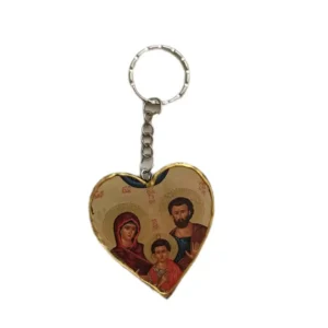 Heart-Shaped Religious Keychain with Icon – Holy Family