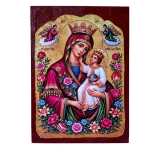 Virgin Mary of the Rose Handmade Icon 14x20cm | Panagia Amaranton Wood Icon | Byzantine Orthodox Icon, Christian Gift, Religious Art