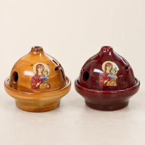 Glazed Ceramic Dome Vigil Lamp with Virgin Mary 10 cm