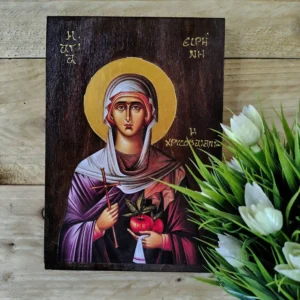 Handmade Wooden Icon of Saint Irene Chrysovalantou