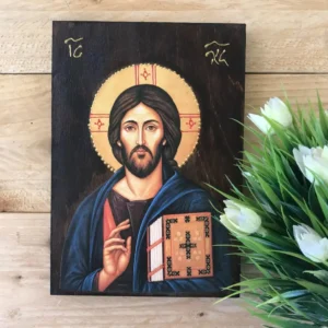 Jesus Christ Blessing Orthodox Icon on Wood 14x20cm Handmade Byzantine Christian Wall Art Greek Orthodox Gift