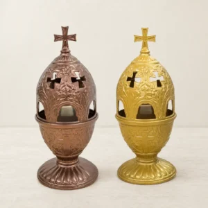 Metal Orthodox Vigil Lamp with Cross 20 cm
