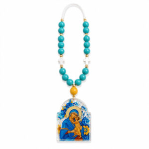 Turquoise Beads Virgin Mary Car Charm | Plexiglass Orthodox Car Hanger Gift