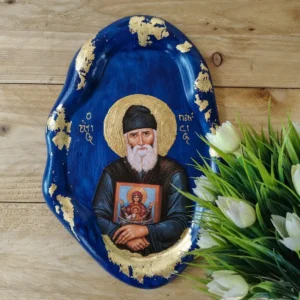 Saint Paisios of Mount Athos Ceramic Orthodox Icon with Gold Details  27×17 cm